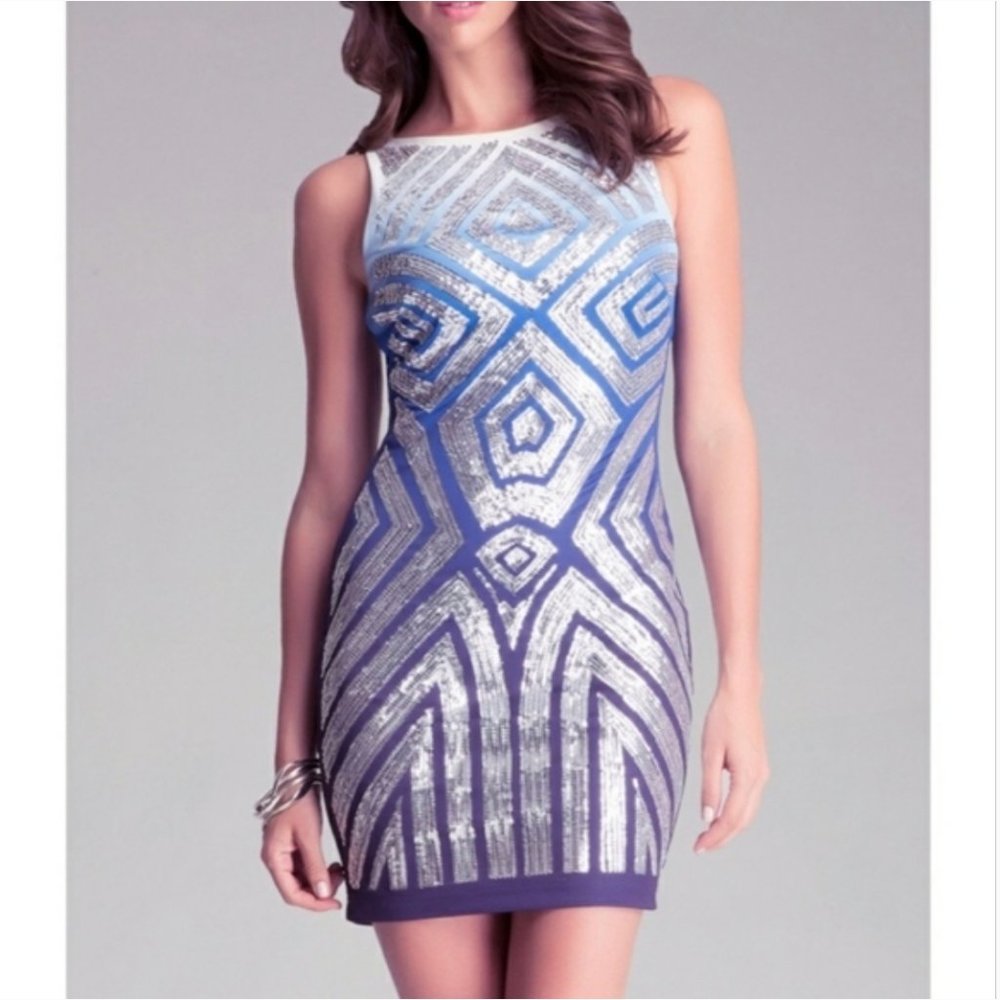 Bebe Ombre Sequin Open Back Dress